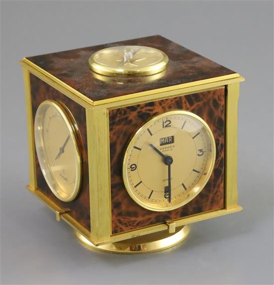 Hermes of Paris. A faux tortoiseshell and gilt metal desk companion, height 4.25in., with original box